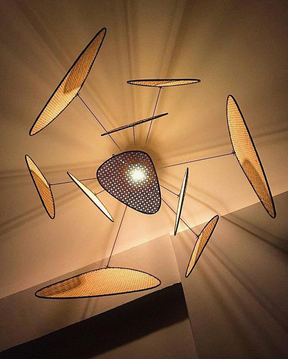 Anjuna Rattan Bamboo Starburst pendant light chandelier - DWHOME