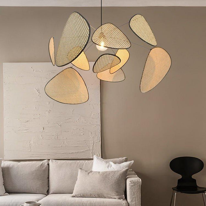 Anjuna Rattan Bamboo Starburst pendant light chandelier - DWHOME