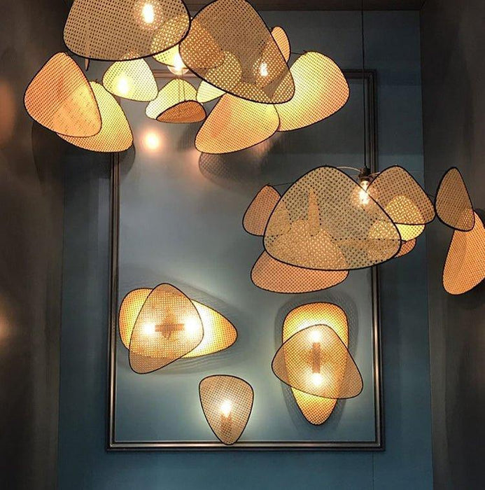 Anjuna Rattan Bamboo Starburst pendant light chandelier - DWHOME