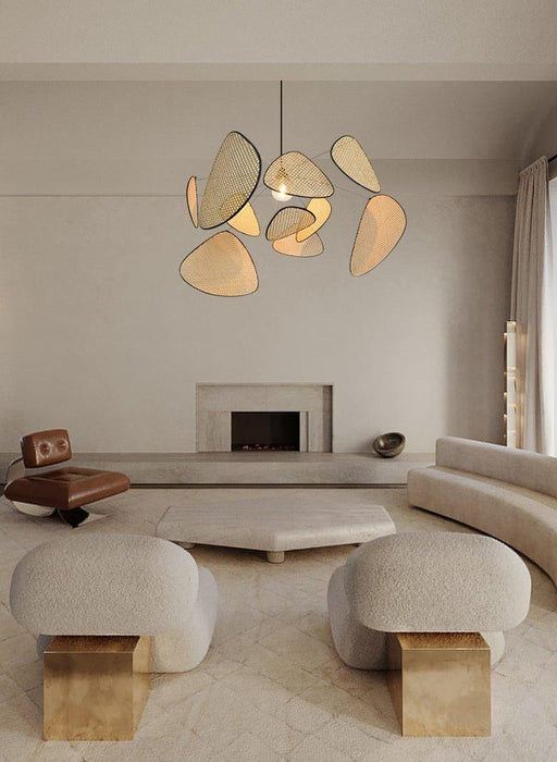 Anjuna Rattan Bamboo Starburst pendant light chandelier - DWHOME