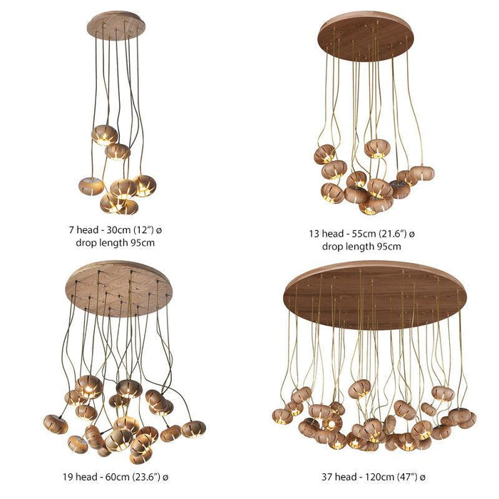 Wooden Petal Round Cluster Pendant Light - DWHOME