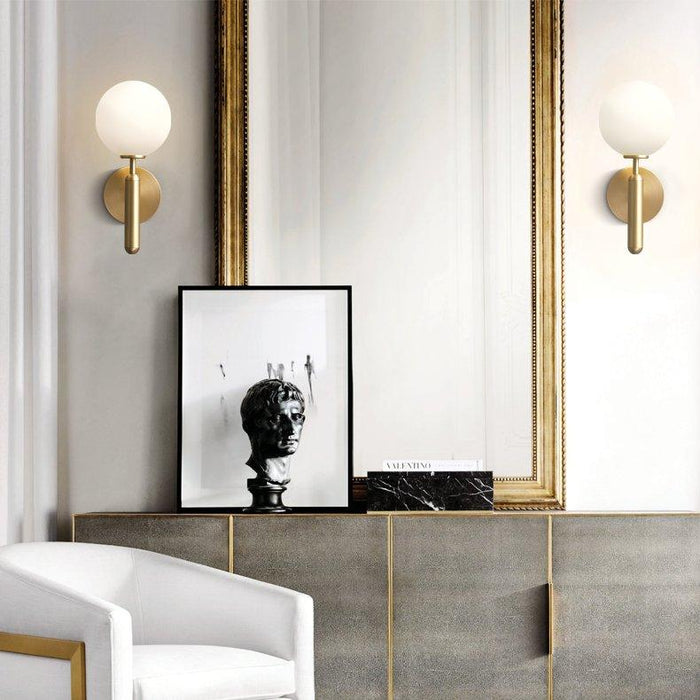 Art Deco Carlisle Glass Ball Brass Wall Light - DWHOME