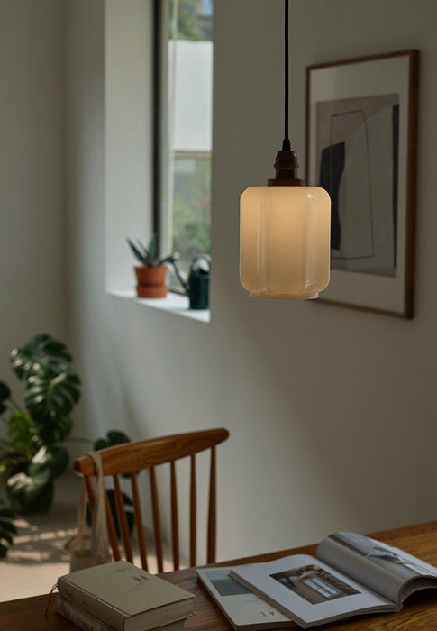 Art Deco Clarice Milk Glass Shade Brass Pendant Light - DWHOME