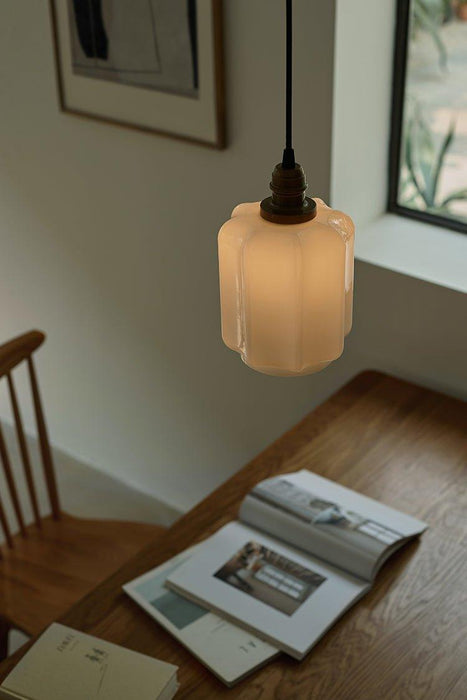 Art Deco Clarice Milk Glass Shade Brass Pendant Light - DWHOME
