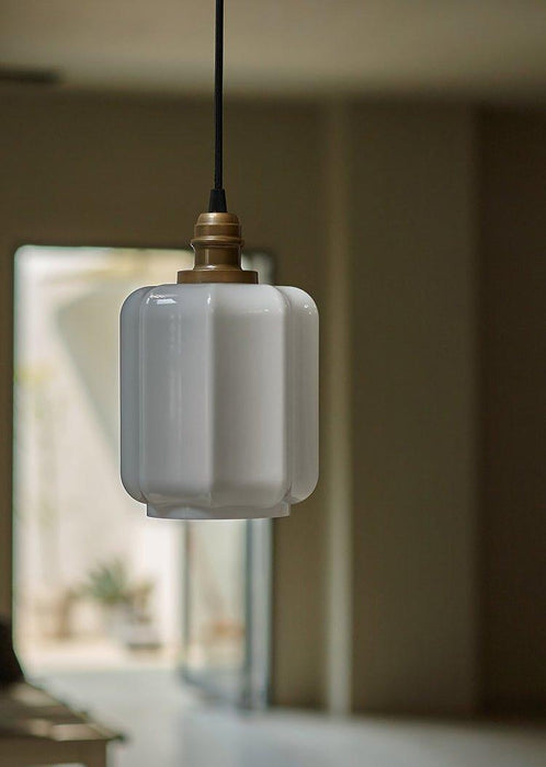 Art Deco Clarice Milk Glass Shade Brass Pendant Light - DWHOME