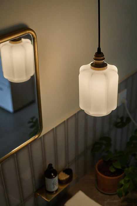Art Deco Clarice Milk Glass Shade Brass Pendant Light - DWHOME