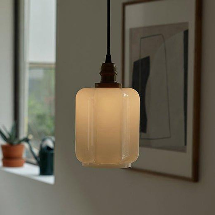 Art Deco Clarice Milk Glass Shade Brass Pendant Light-DWHOME
