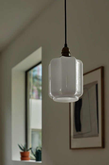 Art Deco Clarice Milk Glass Shade Brass Pendant Light - DWHOME
