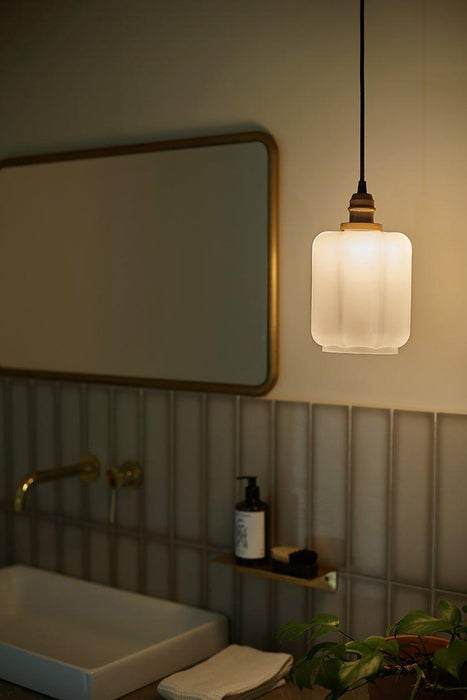 Art Deco Clarice Milk Glass Shade Brass Pendant Light - DWHOME