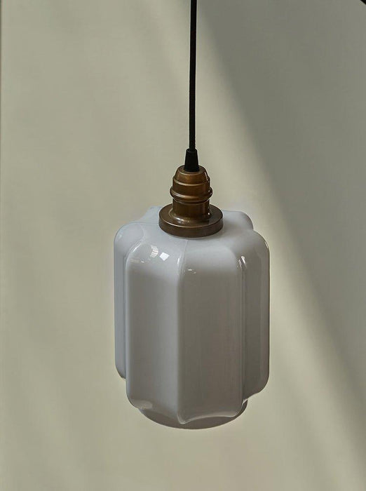 Art Deco Clarice Milk Glass Shade Brass Pendant Light - DWHOME
