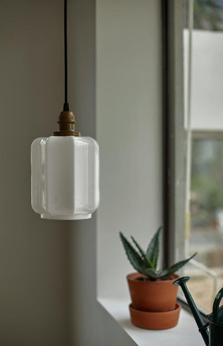 Art Deco Clarice Milk Glass Shade Brass Pendant Light - DWHOME