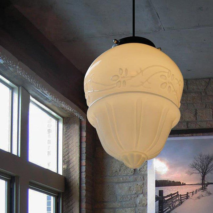 Art Deco Milk Glass Pendant Light - DWHOME