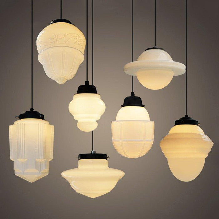 Art Deco Milk Glass Pendant Light - DWHOME