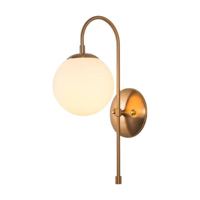 Art Deco Milk Glass Shade Brass Arm Wall Light - DWHOME