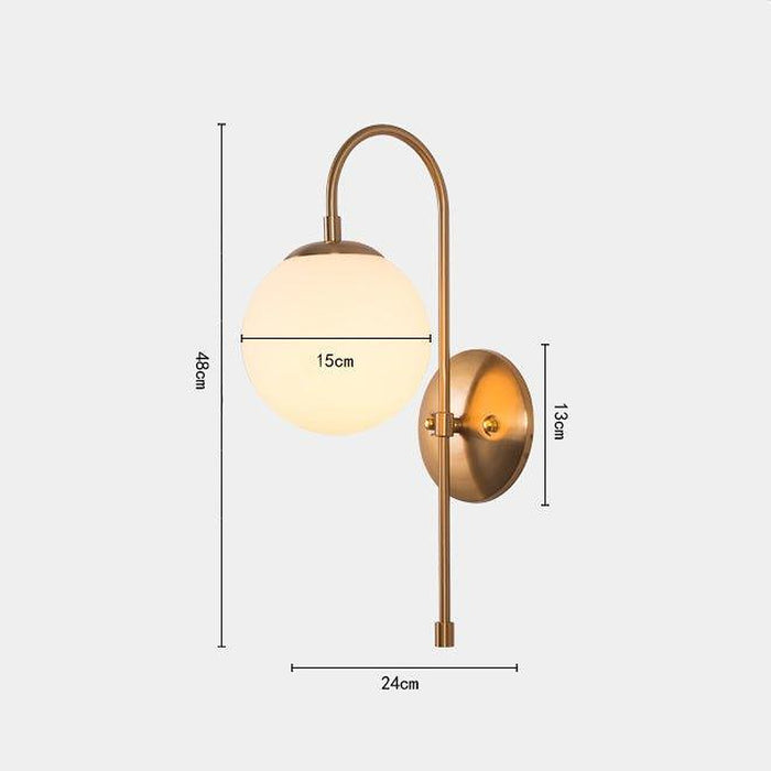 Art Deco Milk Glass Shade Brass Arm Wall Light-DWHOME