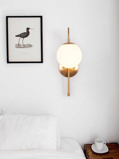 Art Deco Milk Glass Shade Brass Arm Wall Light - DWHOME