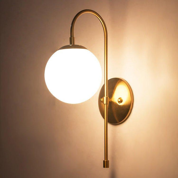 Art Deco Milk Glass Shade Brass Arm Wall Light - DWHOME