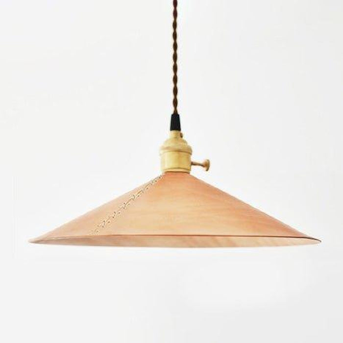 Lampe suspendue Baxter avec abat-jour conique en cuir et raccord en laiton - DWHOME