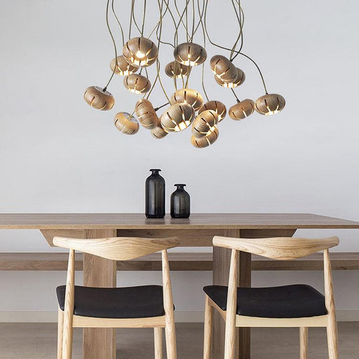 Wooden Petal Round Cluster Pendant Light - DWHOME