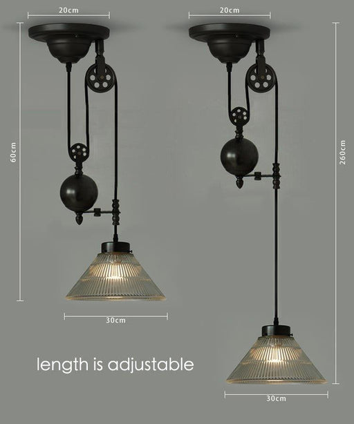 Bennet Ribbed Glass Shade Pulley Industrial Pendant Light-DWHOME