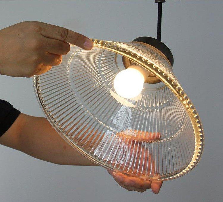 Bennet Ribbed Glass Shade Pulley Industrial Pendant Light-DWHOME