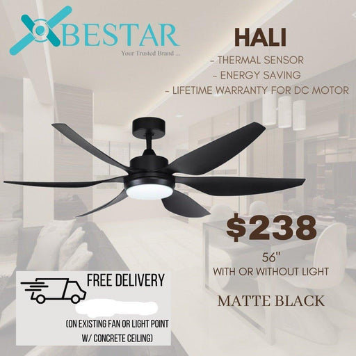 Bestar Hali 56'' dc ceiling fan with remote control, 3 tone lights, 6 blades-DWHOME