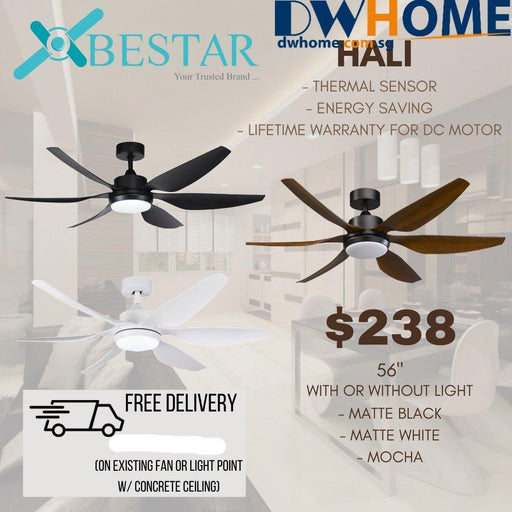Bestar Hali 56'' dc ceiling fan with remote control, 3 tone lights, 6 blades-DWHOME