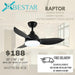 Bestar Raptor ceiling fan with light 33/38/48 inch dc motor with 3 tone led light and remote control - DWHOME