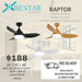 Bestar Raptor ceiling fan with light 33/38/48 inch dc motor with 3 tone led light and remote control - DWHOME