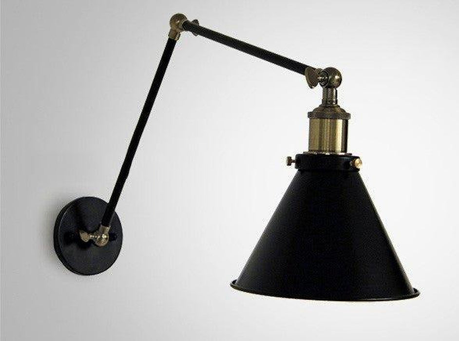 Black Cone Shade Wall Light Sconce With Long Arm-DWHOME