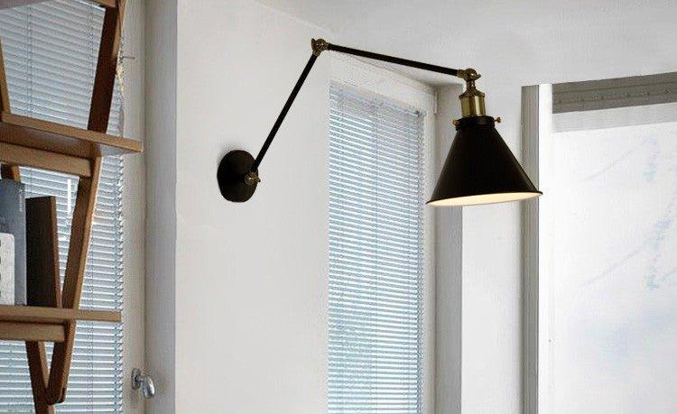 Black Cone Shade Wall Light Sconce With Long Arm-DWHOME