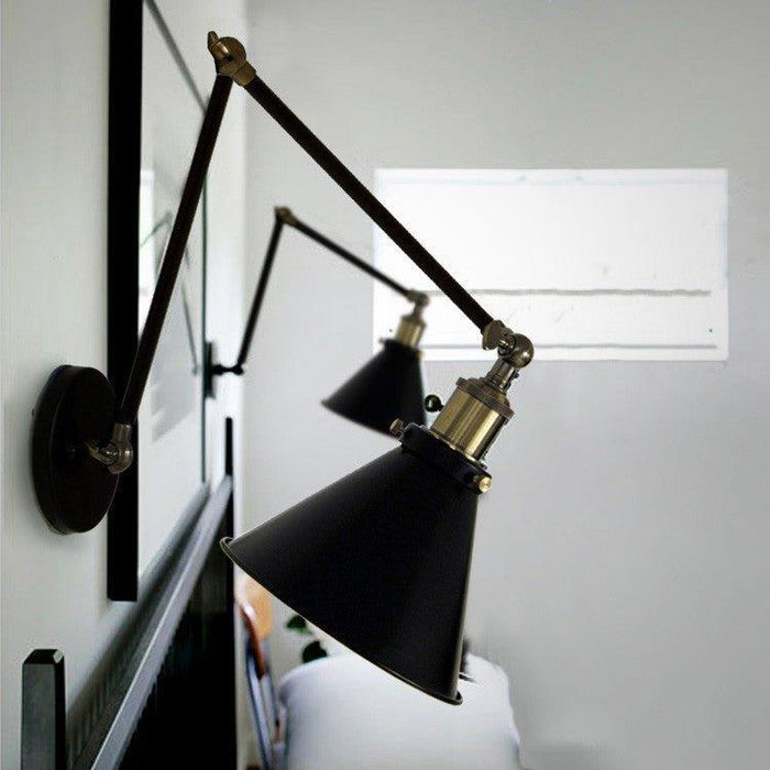 Black Cone Shade Wall Light Sconce With Long Arm-DWHOME