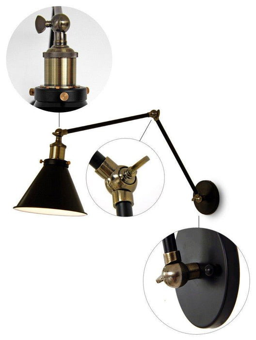 Black Cone Shade Wall Light Sconce With Long Arm-DWHOME