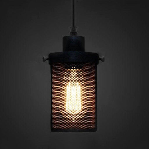 Black Mesh Cylinder Industrial Loft Pendant Light-DWHOME