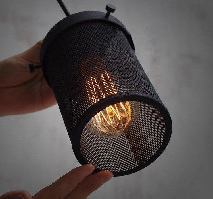 Black Mesh Cylinder Industrial Loft Pendant Light-DWHOME
