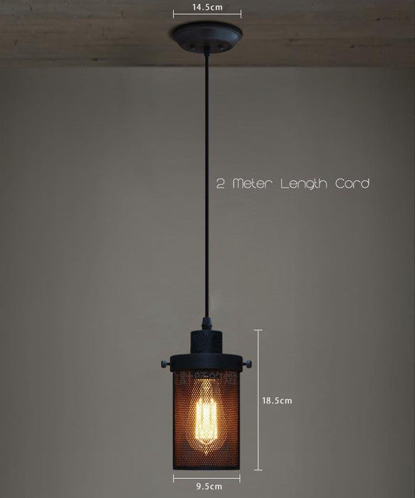Black Mesh Cylinder Industrial Loft Pendant Light - DWHOME