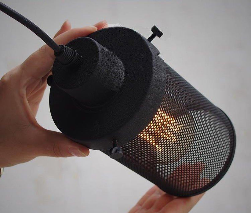 Black Mesh Cylinder Industrial Loft Pendant Light-DWHOME