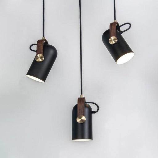 Black Spotlight Minimalist Line Wooden Brass Detail Pendant Light-DWHOME