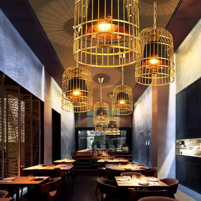 Brass Colour Bird Cage With Black Shade Pendant Light - DWHOME