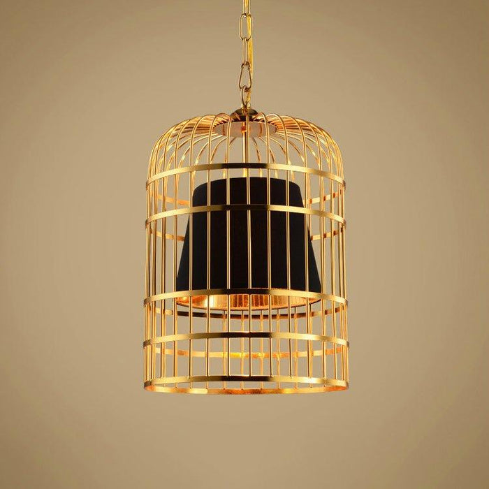 Brass Colour Bird Cage With Black Shade Pendant Light - DWHOME