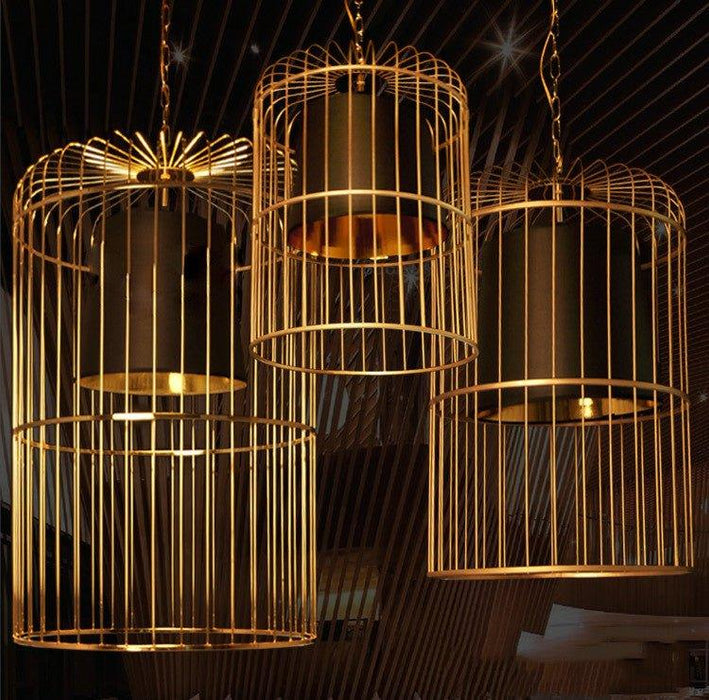 Brass Colour Bird Cage With Black Shade Pendant Light - DWHOME