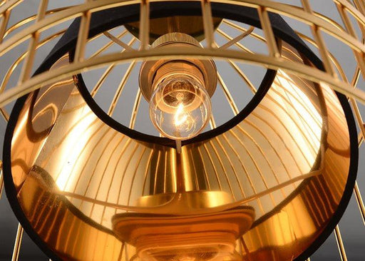 Brass Colour Bird Cage With Black Shade Pendant Light-DWHOME