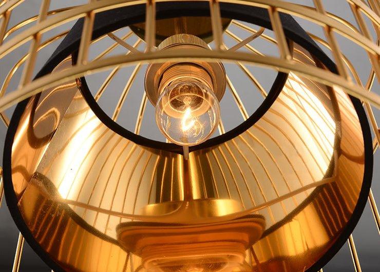 Brass Colour Bird Cage With Black Shade Pendant Light - DWHOME