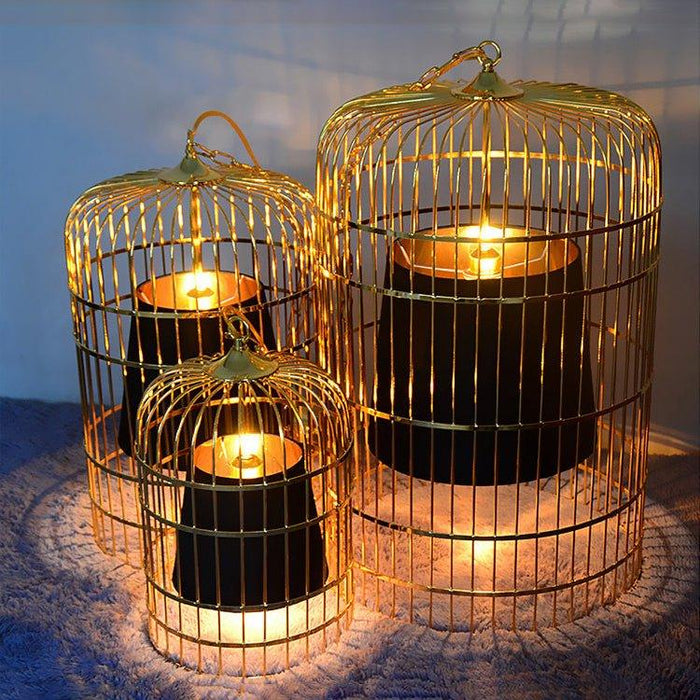 Brass Colour Bird Cage With Black Shade Pendant Light - DWHOME