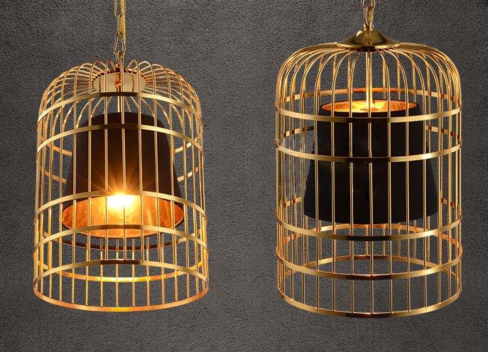 Brass Colour Bird Cage With Black Shade Pendant Light - DWHOME