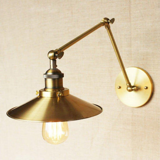 Brass Cone Shade Wall Light With Long Arm - DWHOME