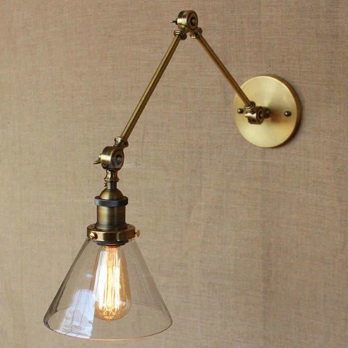 Brass Glass Cone Shade Industrial Wall Light - DWHOME
