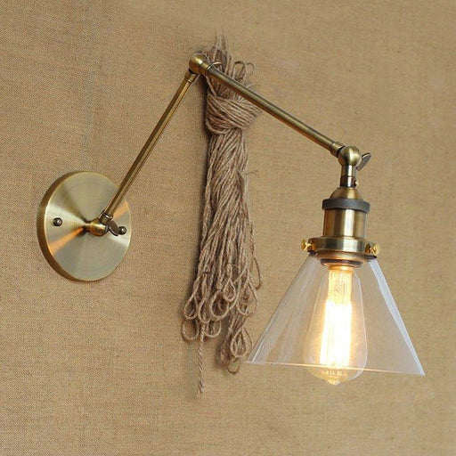 Brass Glass Cone Shade Industrial Wall Light-DWHOME