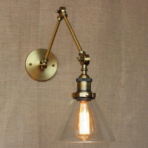Brass Glass Cone Shade Industrial Wall Light-DWHOME