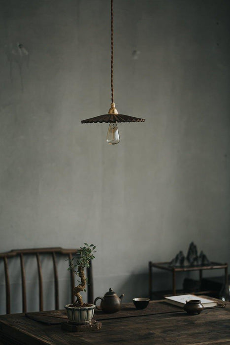 Caffeine fluted walnut wooden shade pendant light - DWHOME